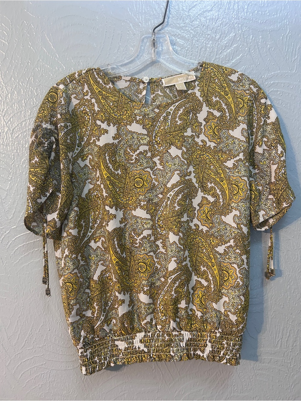Michael Kors Yellow and Cream Paisley Short Sleeve Blouse